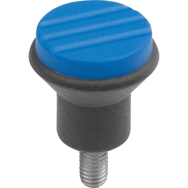 Kipp Mushroom Knob Size:1 D=M05X10, D1=21, Plastic Black Ral7021, Comp:Stainless Steel, Cap:Blue Ral5017 K0251.0053X10 - main